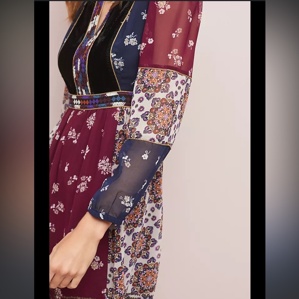 Anthropologie Maeve Quartier Dress Patchwork Renaissance Boho Artsy Party XS - Picture 3 of 13
